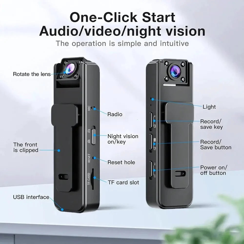 1080P Mini Body Camera With Audio Hands Free Waterproof Wearable Cam