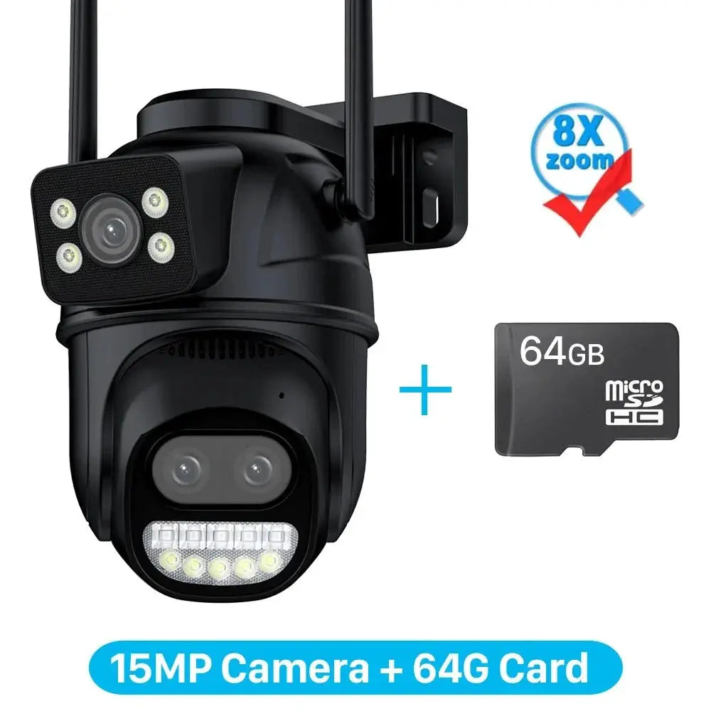 Outdoor WiFi PTZ Camera 8x Optical Zoom Three Lens Dual Screen CCTV IP - stepyours.com