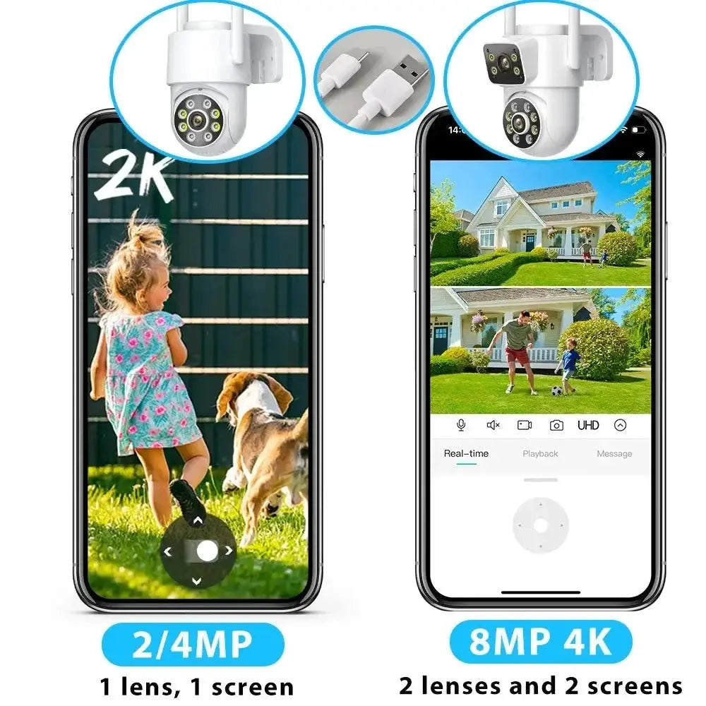 Hooked On 8MP 4K WiFi PTZ Camera Dual Lens Outdoor Security ICSEE App - stepyours.com