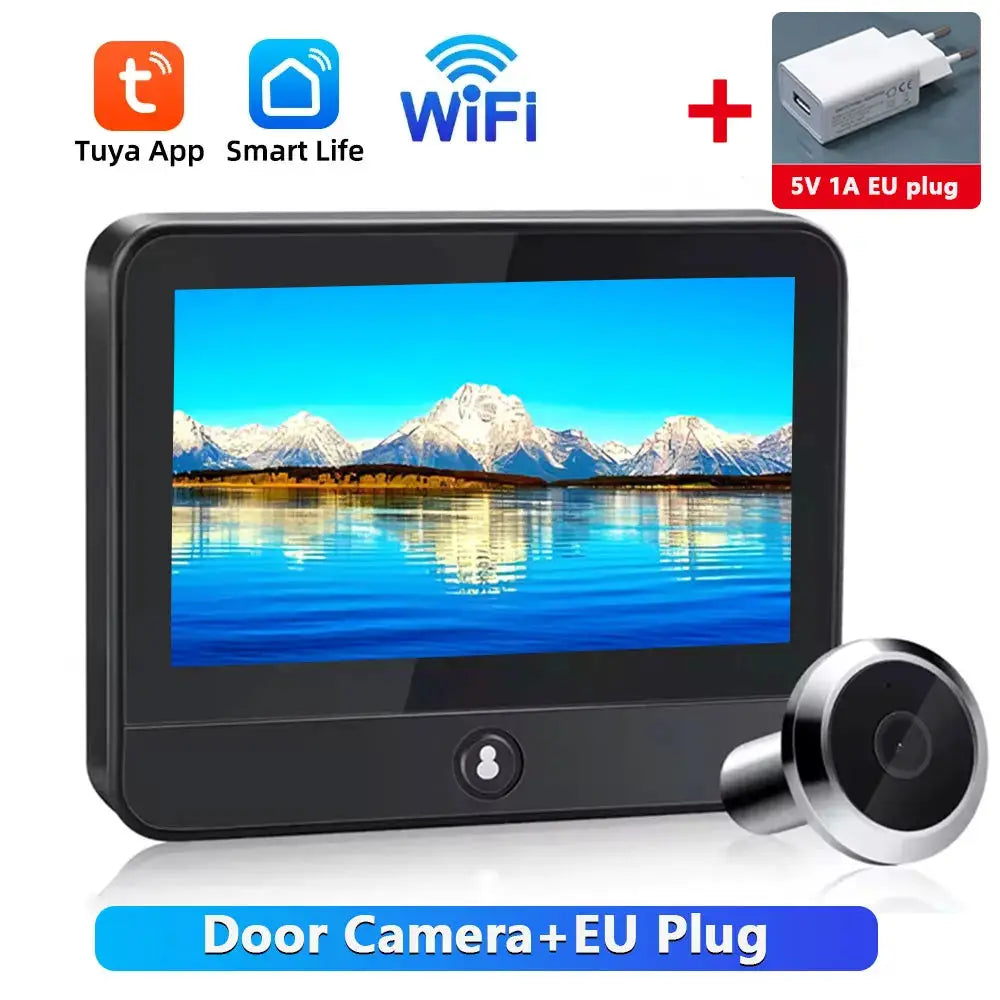 Awapow Tuya Wireless Radar Doorbell Wifi Door Peepholes Camera PIR Motion Detection 1080P Night Vision 4.3 Inch Rechargeable by stepyours.com