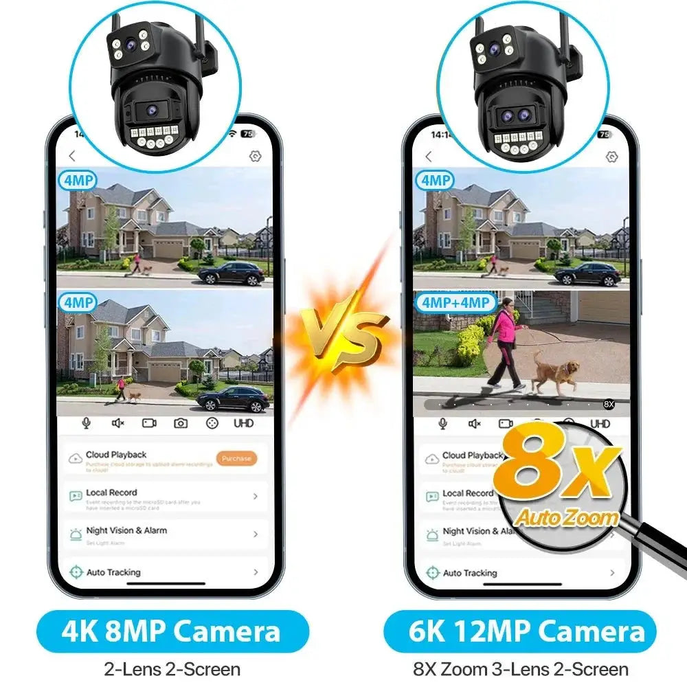Outdoor WiFi PTZ Camera 8x Optical Zoom Three Lens Dual Screen CCTV IP - stepyours.com