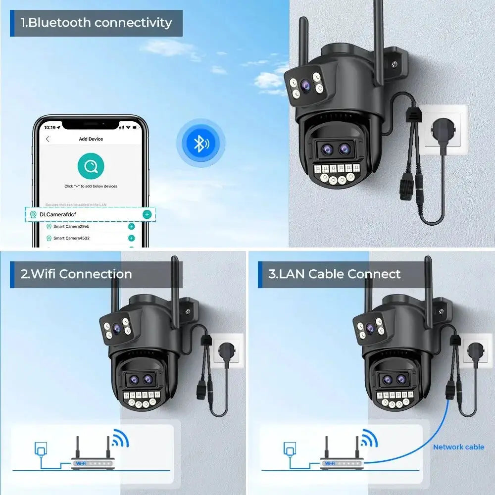 Outdoor WiFi PTZ Camera 8x Optical Zoom Three Lens Dual Screen CCTV IP - stepyours.com