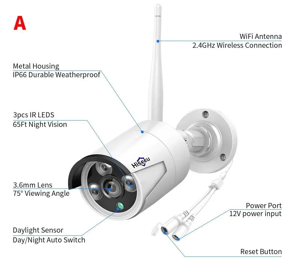 Hiseeu 3/5/8MP Wireless IP Camera - Waterproof 1080P WiFi Bullet for CCTV Kits - stepyours.com