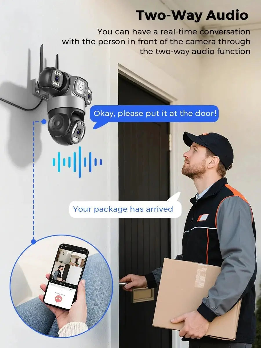 12MP Outdoor WiFi PTZ Camera With 6K HD Triple Lens Waterproof - stepyours.com