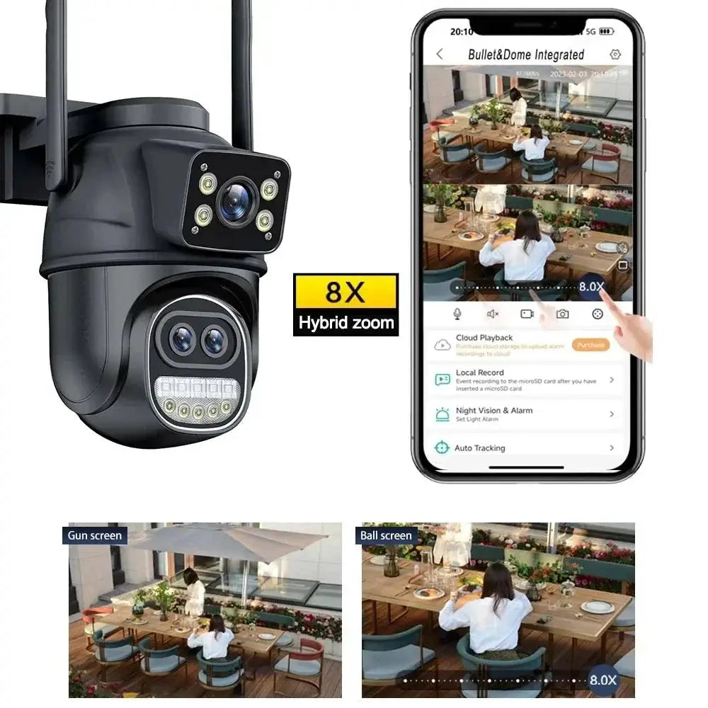 Outdoor WiFi PTZ Camera 8x Optical Zoom Three Lens Dual Screen CCTV IP - stepyours.com