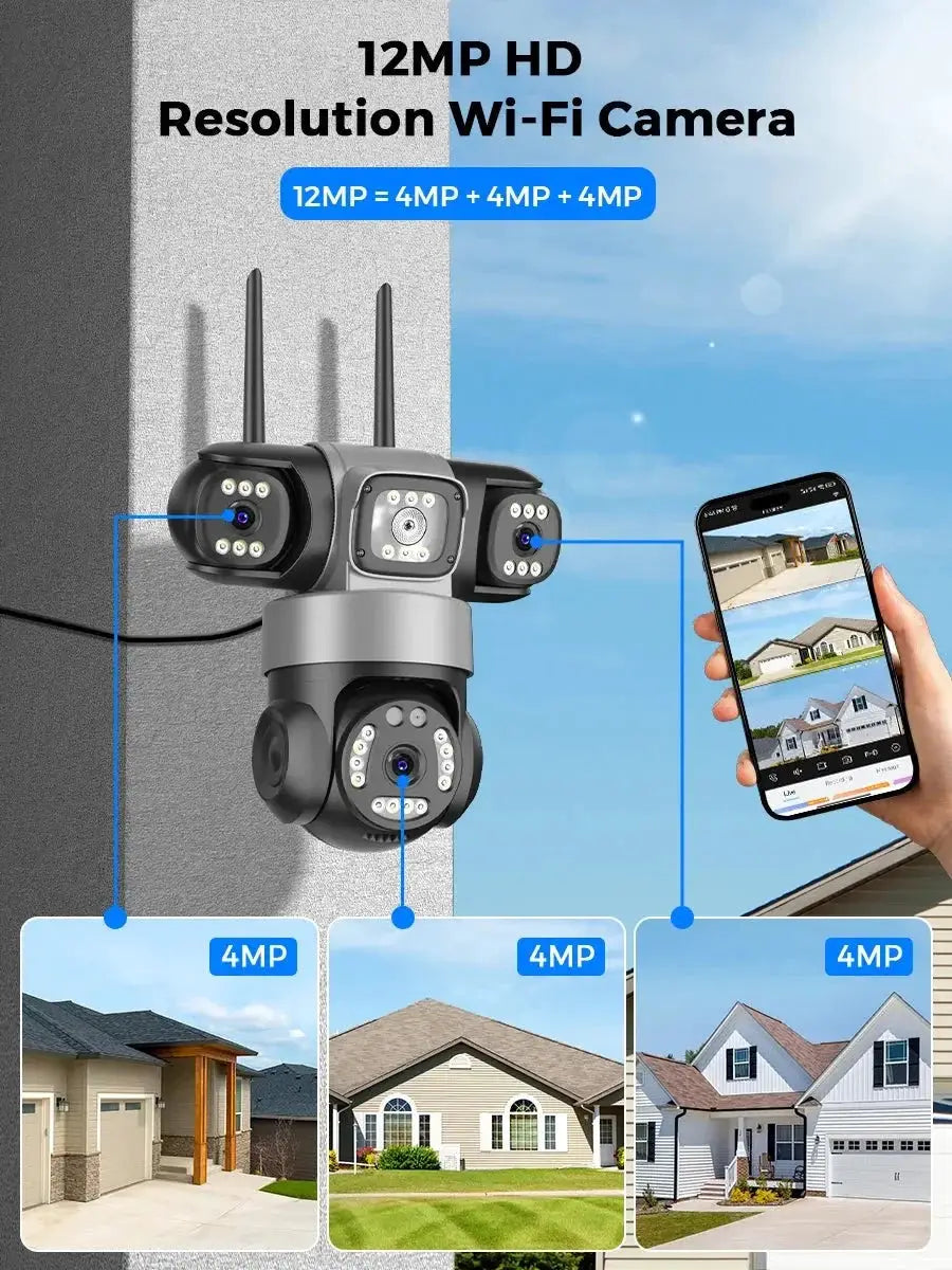 12MP Outdoor WiFi PTZ Camera With 6K HD Triple Lens Waterproof - stepyours.com