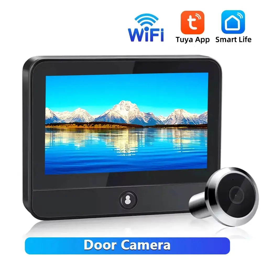 Awapow Tuya Wireless Radar Doorbell Wifi Door Peepholes Camera PIR Motion Detection 1080P Night Vision 4.3 Inch Rechargeable by stepyours.com