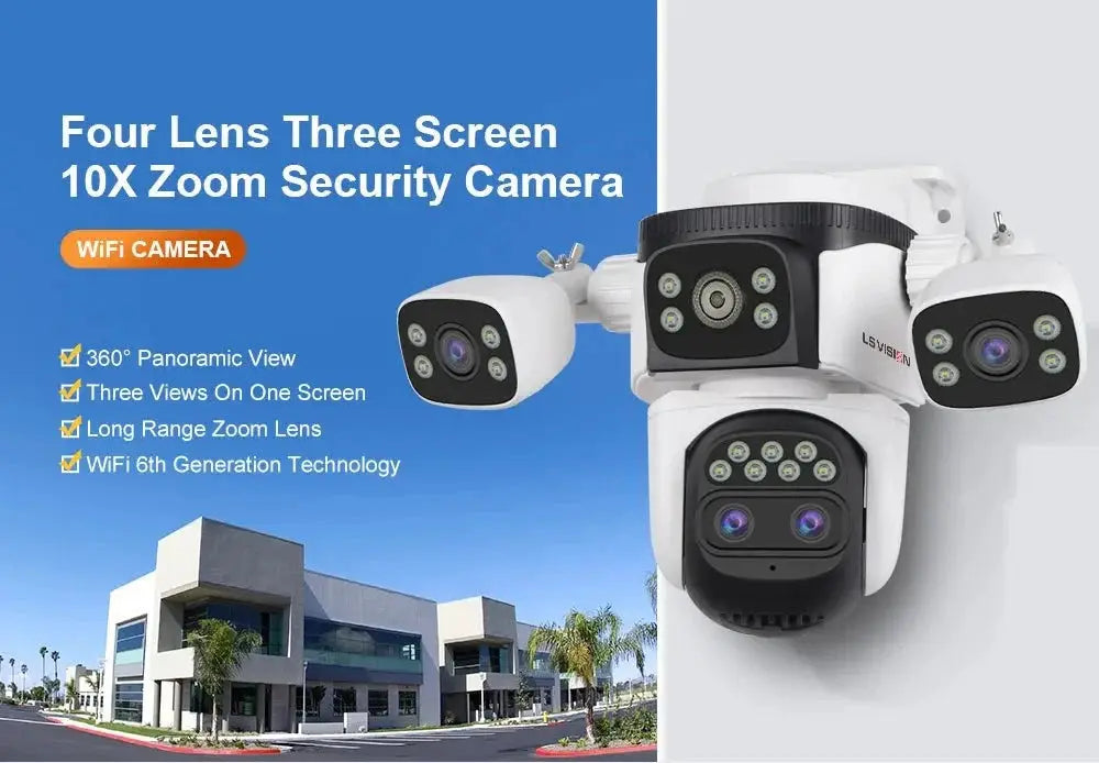 LS VISION 20MP Outdoor WiFi Security Camera With 4 Lenses 10X Zoom Auto Tracking - stepyours.com