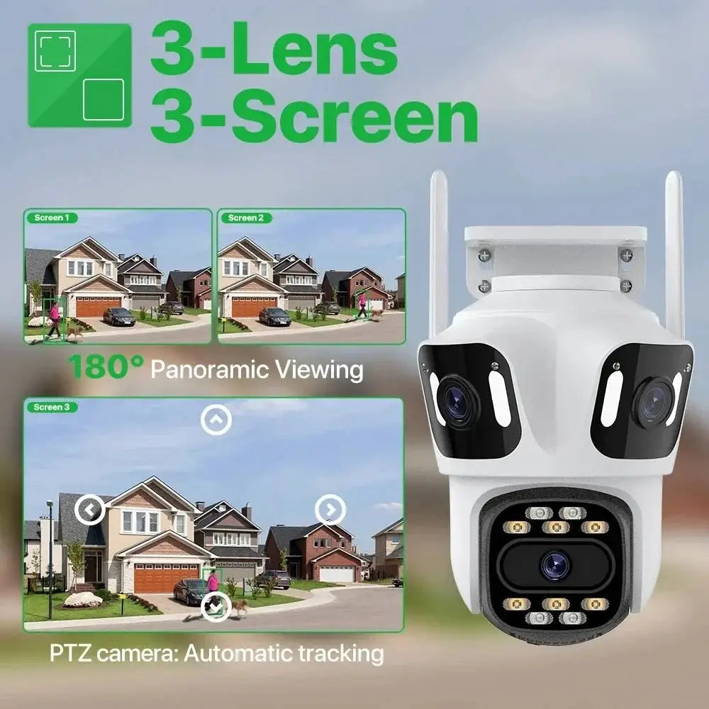 WONSDAR Three Lens Three Screen IP Camera - AI Auto Tracking For Total Security - stepyours.com