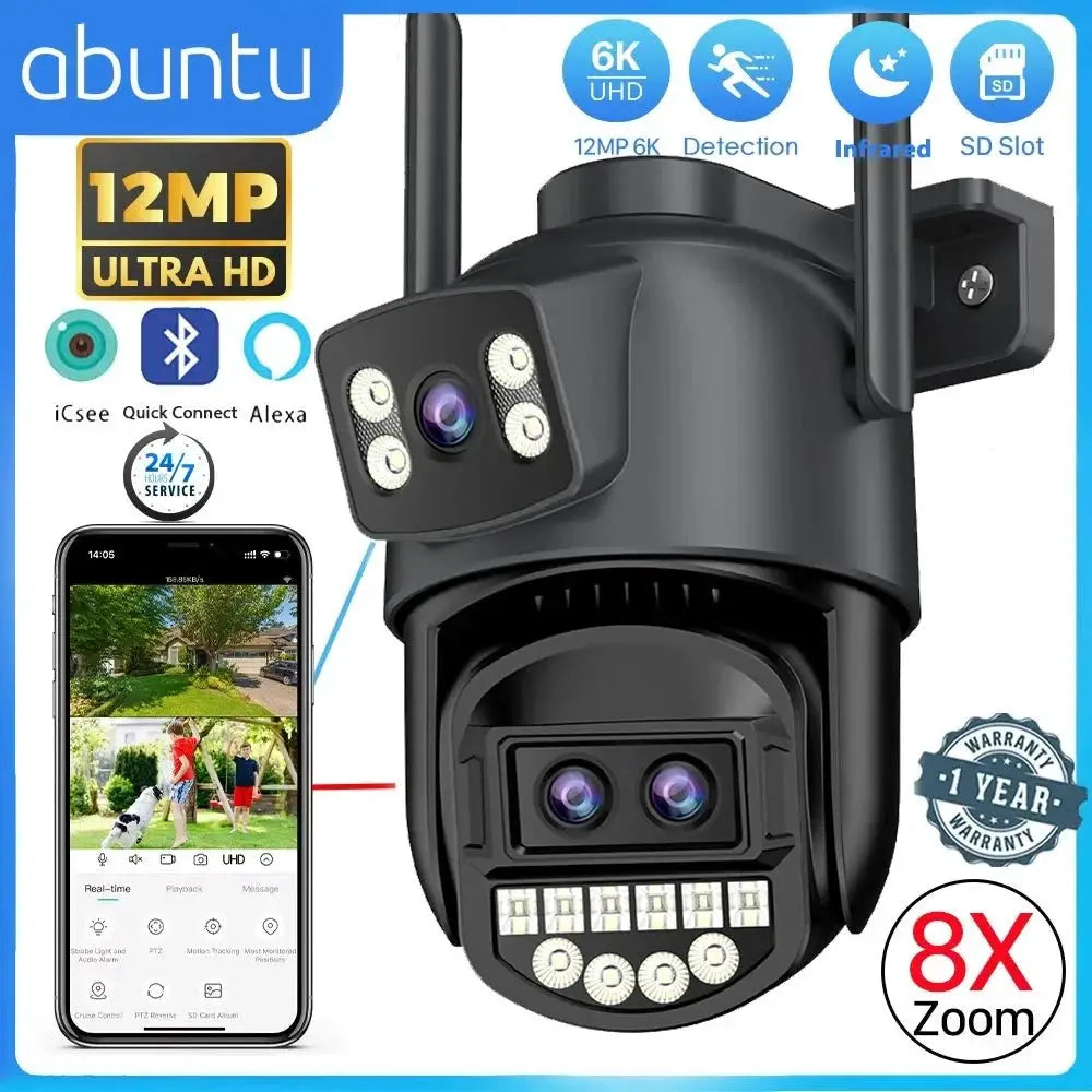 12MP 6K PTZ WiFi Camera with 8X Digital Zoom Outdoor Night Vision CCTV ICSEE - stepyours.com