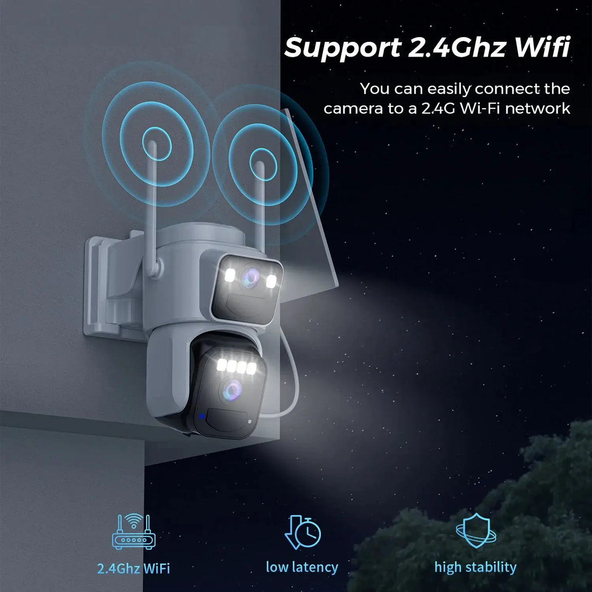 8MP Dual Lens Solar WiFi Security Camera - Color Night Vision, PIR Motion - stepyours.com