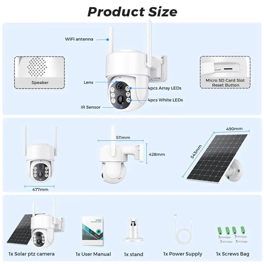 Abuntu 5MP Solar Outdoor Camera - Wireless WiFi with 7800mAh Battery Hooks - stepyours.com