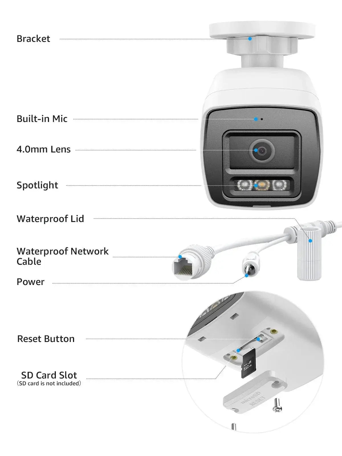 8MP Weatherproof Surveillance Camera With Microphone