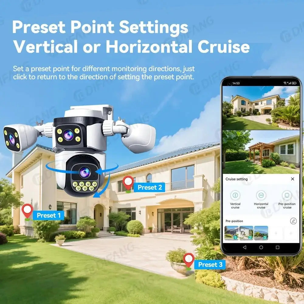 Outdoor WiFi PTZ CCTV Camera With 5X Zoom Four Lens Night Vision - stepyours.com