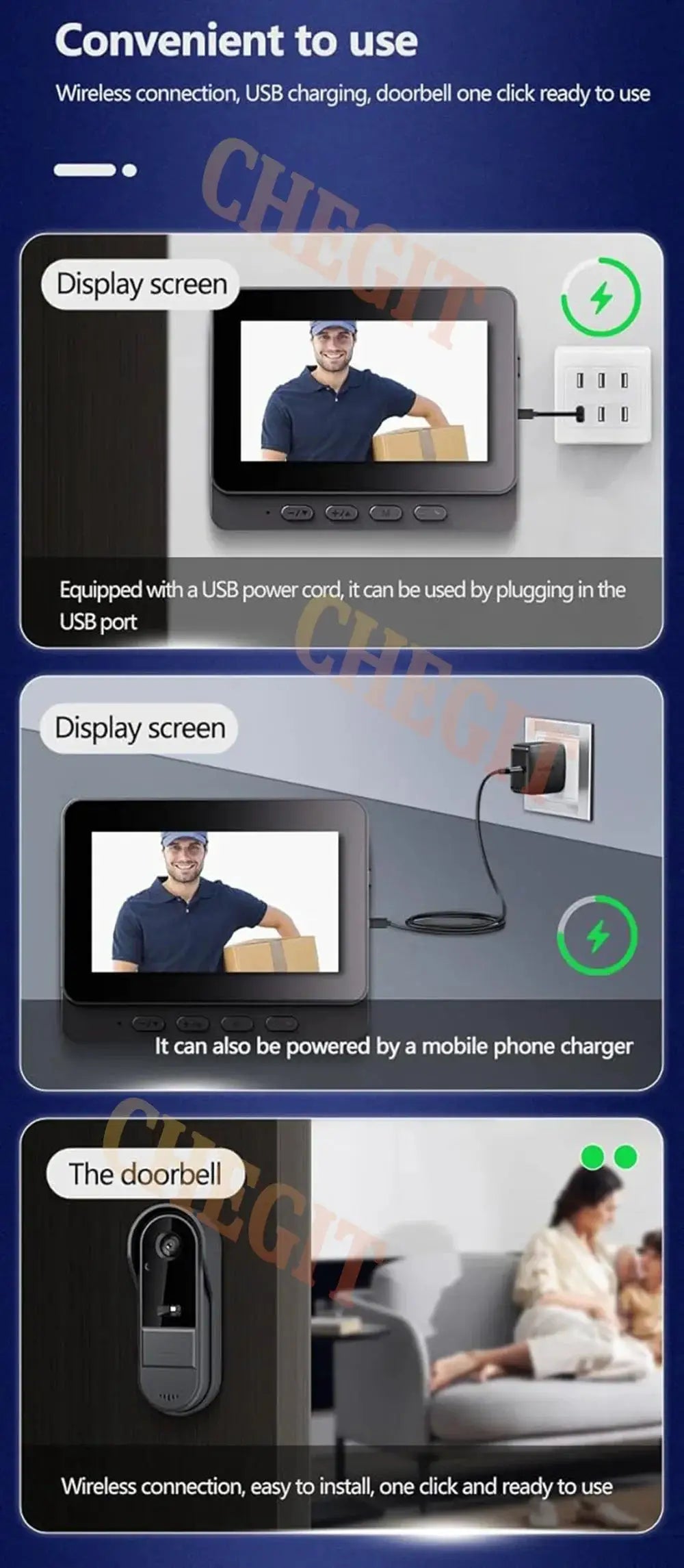Wireless Wifi Doorbell Camera 1080P Video Intercom Doorbell Waterproof 4.3in IPS Screen Home Security Door Bell IR Night Vision by stepyours.com