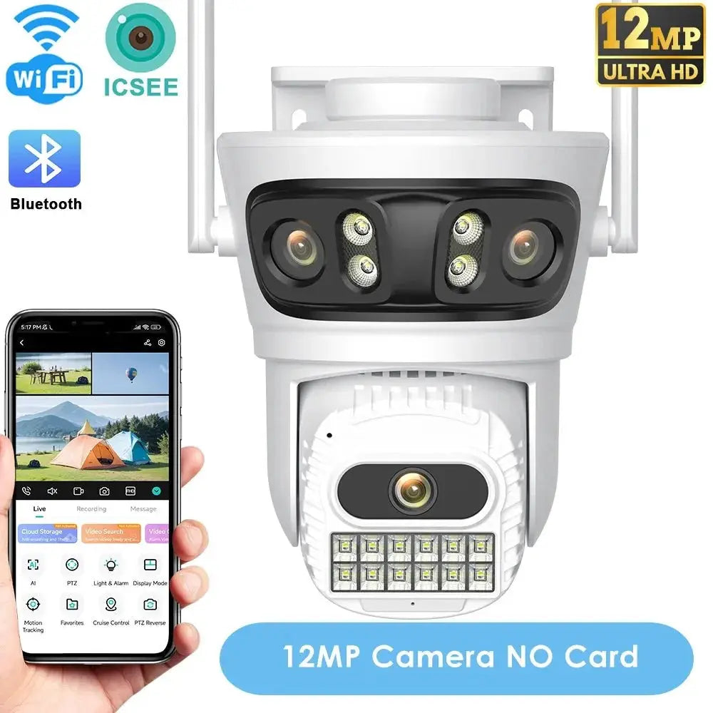 12MP Outdoor WiFi PTZ Camera With 6K HD Triple Lens Waterproof - stepyours.com