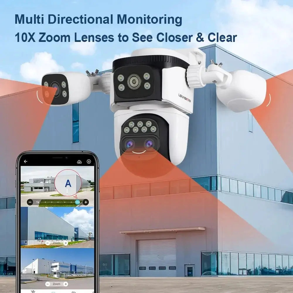 LS VISION 20MP Outdoor WiFi Security Camera With 4 Lenses 10X Zoom Auto Tracking - stepyours.com