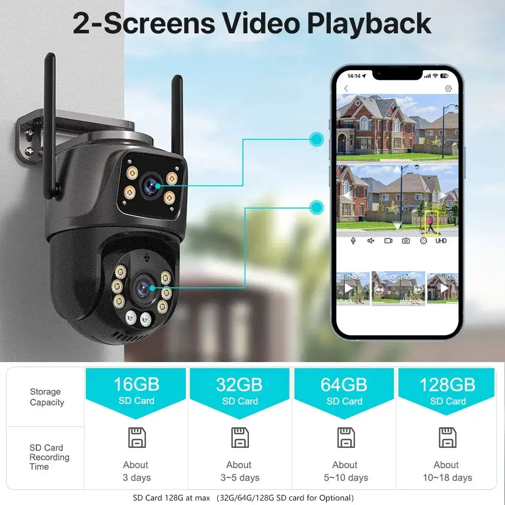 4K 8MP HD WiFi PTZ Camera Outdoor Dual Lens AI Tracking - ESCAPION