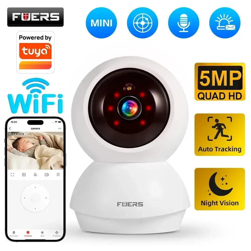 Fuers 5MP WiFi Cameras Tuya Compatible AI Detection Indoor Security Baby Monitor