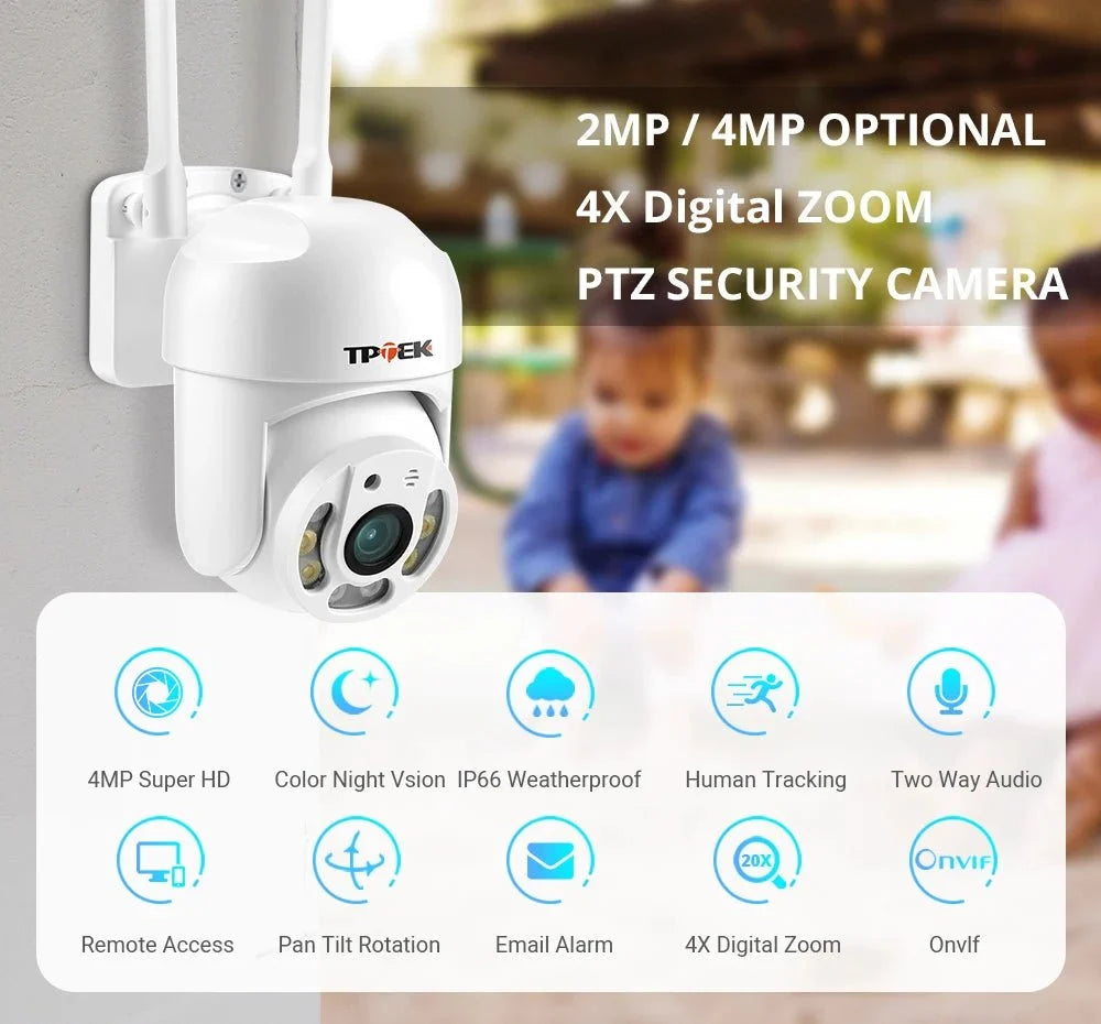 Hipro 4MP PTZ WIFI IP Camera - Outdoor 4x Digital Zoom 1080P CCTV Surveillance