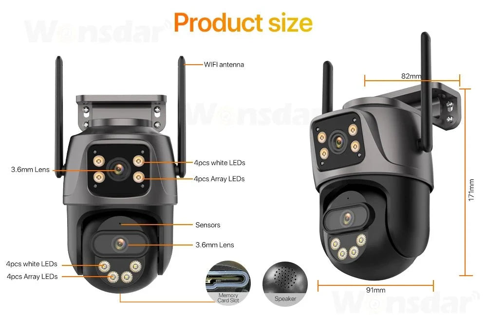 iCsee Three Screen WiFi IP Cameras Outdoor 4K Tri Lens - AI Human Detection Zone