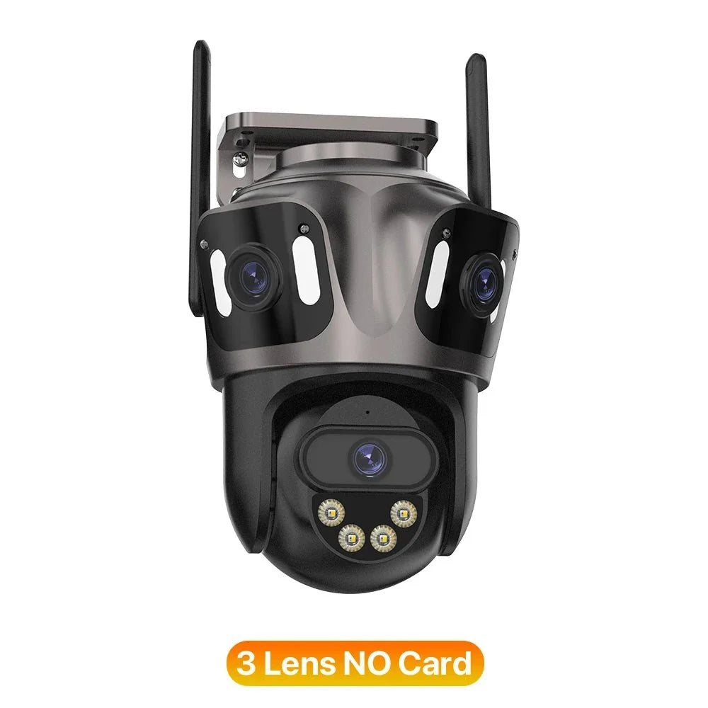 iCsee Three Screen WiFi IP Cameras Outdoor 4K Tri Lens - AI Human Detection Zone