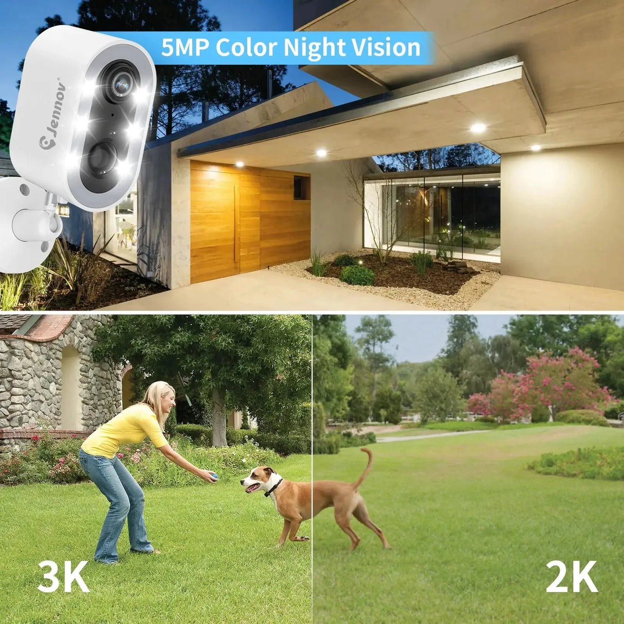 Jennov 5MP Battery Security Camera With Color Night Vision And 2 Way Audio