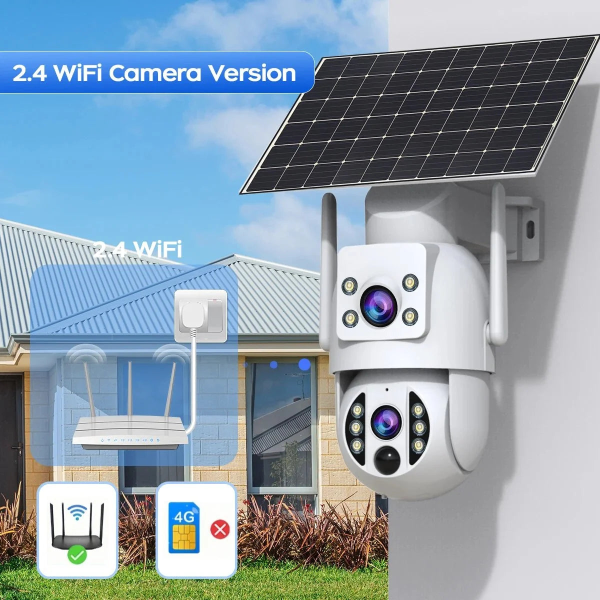 JOOAN 4K Solar Wireless Outdoor Dual Lens Camera - Self Powered Security Systems