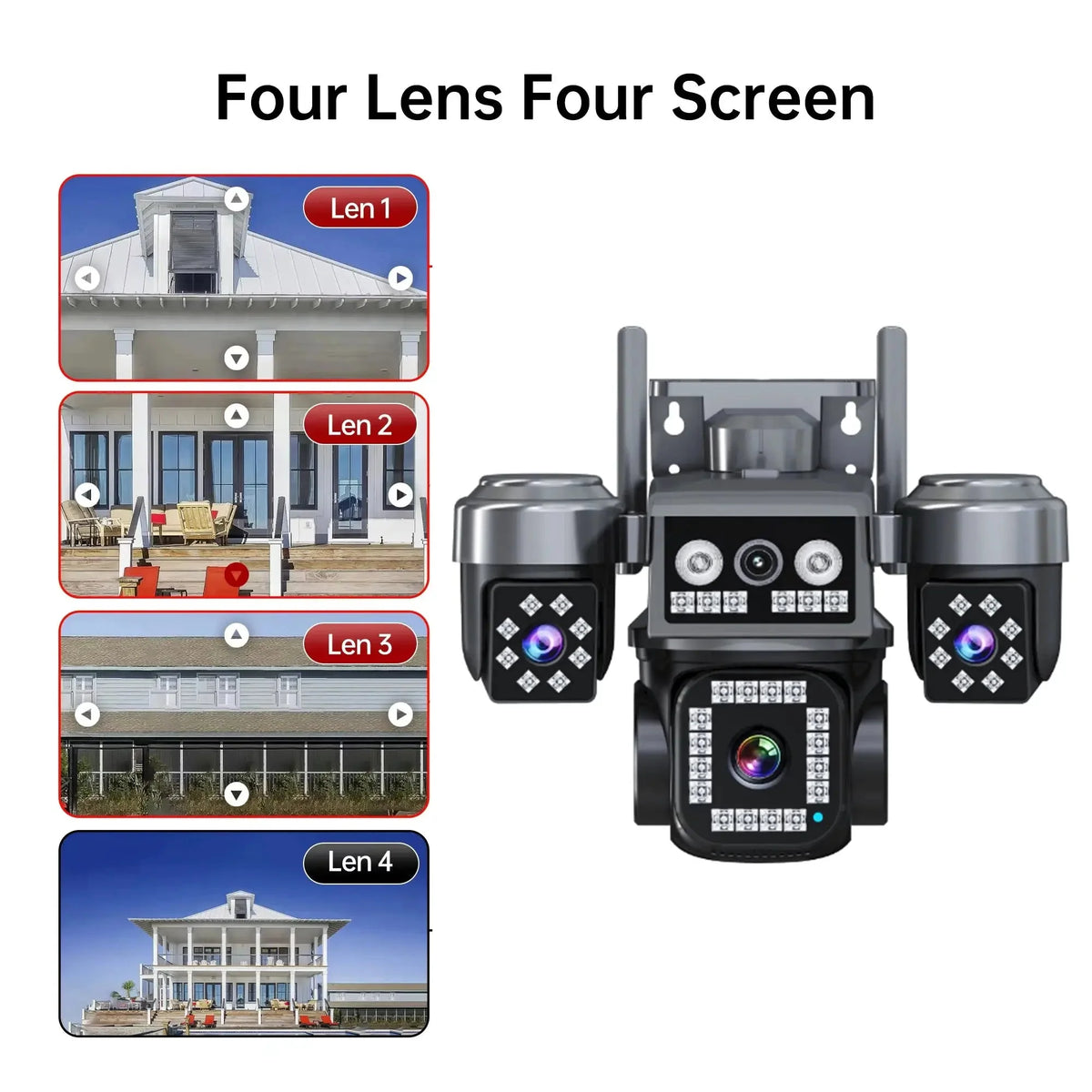 ESCAPION 10K 20MP 4 Lens WiFi Security Camera 360 PTZ 16X Zoom IP66 Waterproof Pro