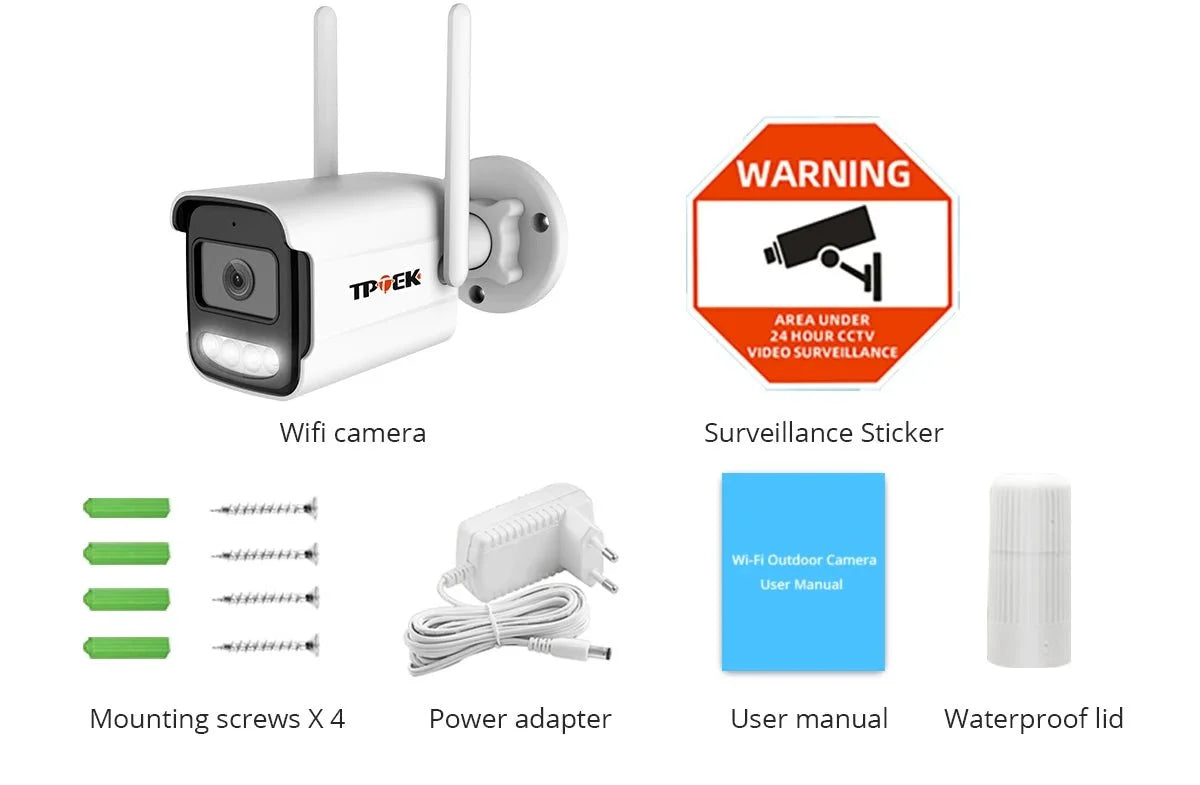 TPTEK 8MP 4K IP Camera - AI Human Detects Outdoor Bullet Surveillance With iCSee
