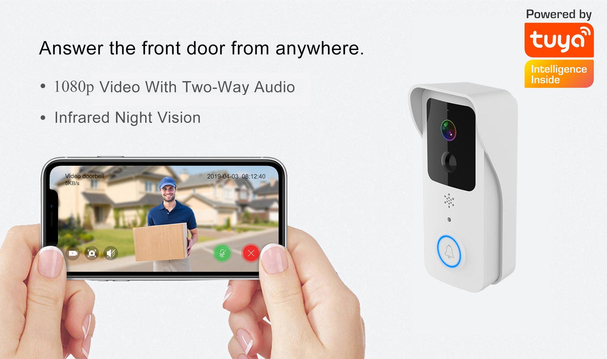 Tuya 5G 2.4G WiFi Video Doorbell 1080P HD Outdoor Waterproof - Handsfree Security