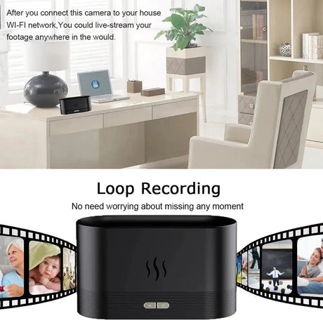 4K Mini WiFi Camera Mist Humidifier IR Night Vision Motion Detection Secure Home