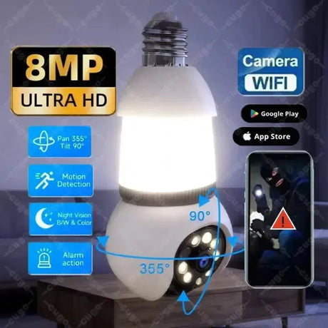 8MP E27 Bulb Camera WiFi Dual Audio Smart Tracking Color Night Vision 10X Zoom