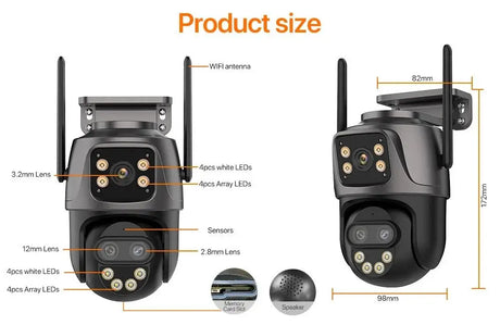 IP Camera 6K 9MP WiFi Outdoor Camera - 3 Lens Dual Screen PTZ With 8x Zoom - stepyours.com