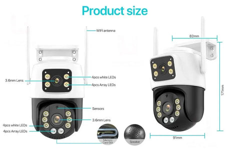 Dual Lens 360 Degree WiFi Camera IP66 Outdoor Security 8MP 4K PTZ - stepyours.com