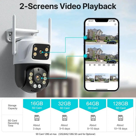 Dual Lens 360 Degree WiFi Camera IP66 Outdoor Security 8MP 4K PTZ - stepyours.com