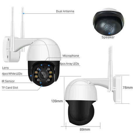 1080P PTZ WiFi IP Camera Outdoor - AI Human Detection 4X Digital Zoom H265 P2P - stepyours.com