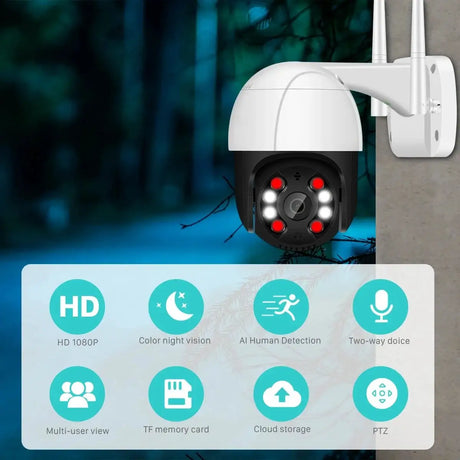1080P PTZ WiFi IP Camera Outdoor - AI Human Detection 4X Digital Zoom H265 P2P - stepyours.com