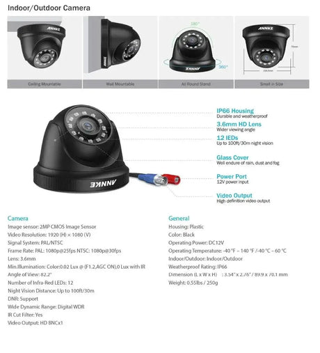 Annke 1080P HD TVI Outdoor Dome CCTV Surveillance Camera