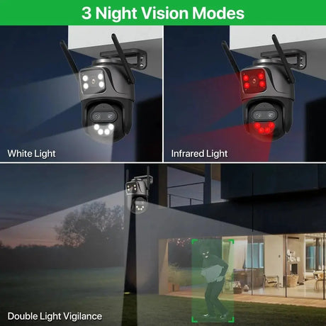 6K 9MP Outdoor Tri - Lens WiFi IP Camera - Auto Tracking And Dual Screen - stepyours.com