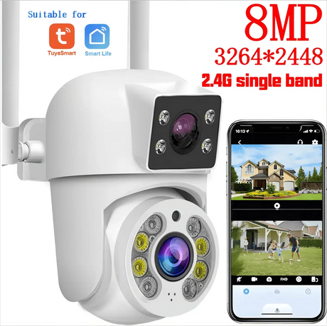Tuya 8MP WiFi IP Camera PTZ Dual Lens Dual Screen Color Night Vision AI Alerts - stepyours.com