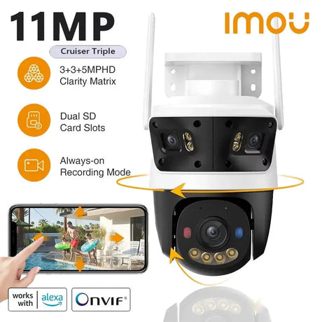 IMOU Cruiser Triple Lens Outdoor Camera Red Blue Warning Light PTZ WiFi - stepyours.com