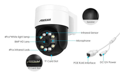 ASECAM 8MP 4K PTZ IP Camera Outdoor - AI Face Detection PoE Security Camera - stepyours.com