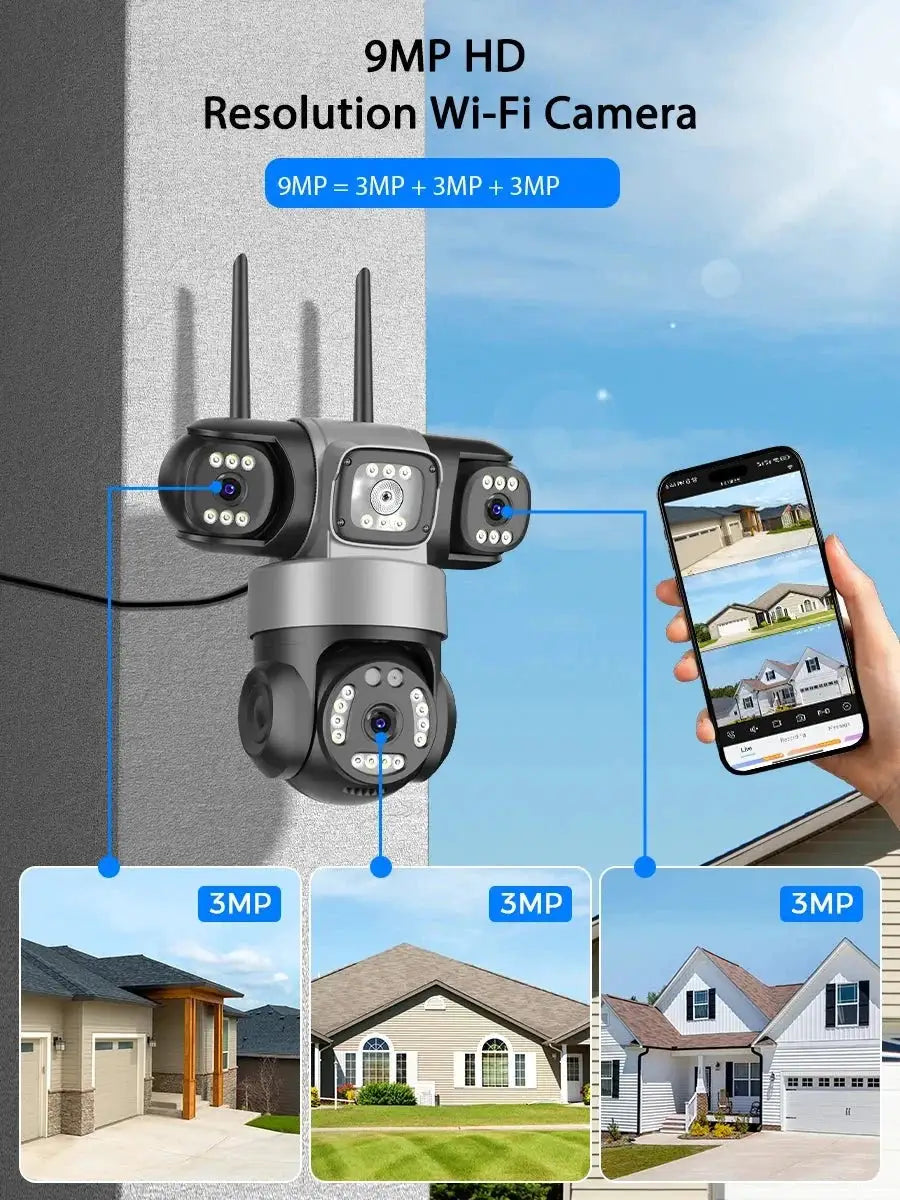 12MP Outdoor WiFi PTZ Camera With 6K HD Triple Lens Waterproof - stepyours.com