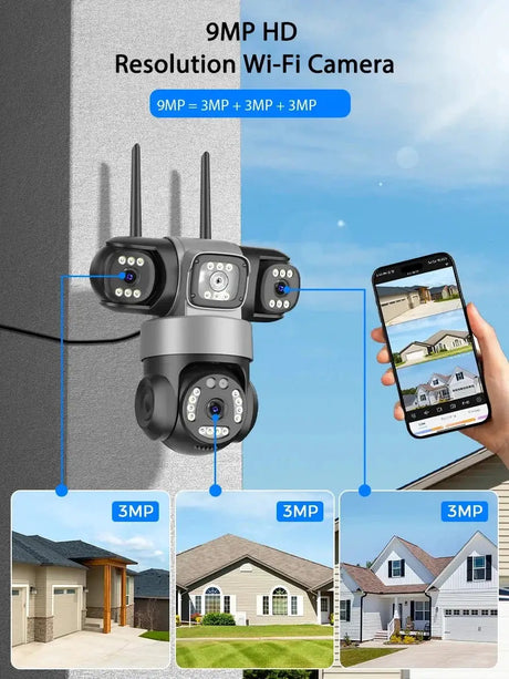 12MP Outdoor WiFi PTZ Camera With 6K HD Triple Lens Waterproof - stepyours.com
