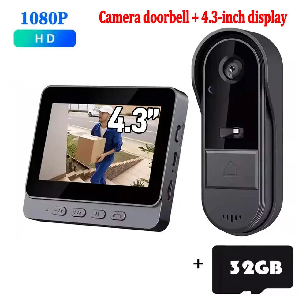 Wireless Wifi Doorbell Camera 1080P Video Intercom Doorbell Waterproof 4.3in IPS Screen Home Security Door Bell IR Night Vision by stepyours.com