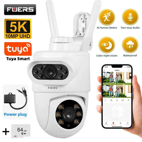 Fuers 5K 10MP Dual Lens IP Camera - Auto Tracking Tuya Smart WiFi CCTV - stepyours.com
