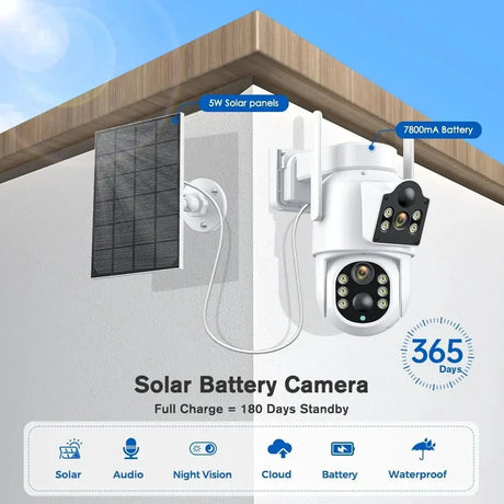 Solar IP Camera Dual Lens PTZ WiFi Outdoor Security Camera 8MP Solar Powered - stepyours.com