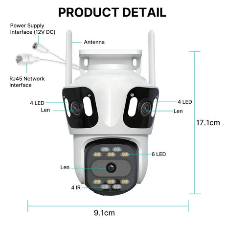Three Lens PTZ IP Camera Outdoor HD WiFi Security Auto Tracking CCTV Hooks - stepyours.com