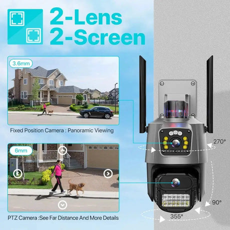 Outdoor WiFi PTZ Camera 8MP Dual - Lens 4K AI Tracking Dual Screen Night Vision - stepyours.com